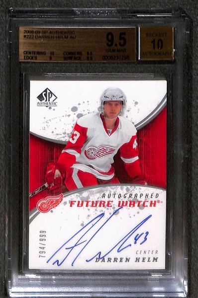 Lot of (4) BGS Graded 9.5 2008-09 SP Authentic Future Watch Rookie Autographs e/ (#/999) inc. Claude Giroux, (2) Kyle Turris, Darren Helm